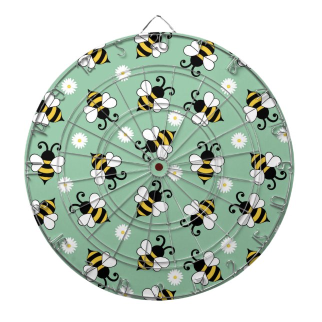 Cute little bees and daisy flowers pattern  dartboard (Front)