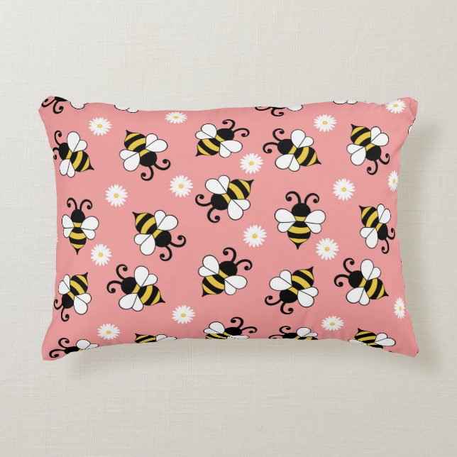 Cute little bees and daisy flowers pattern  decorative cushion (Front)