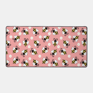 Cute little bees and daisy flowers pattern desk mat