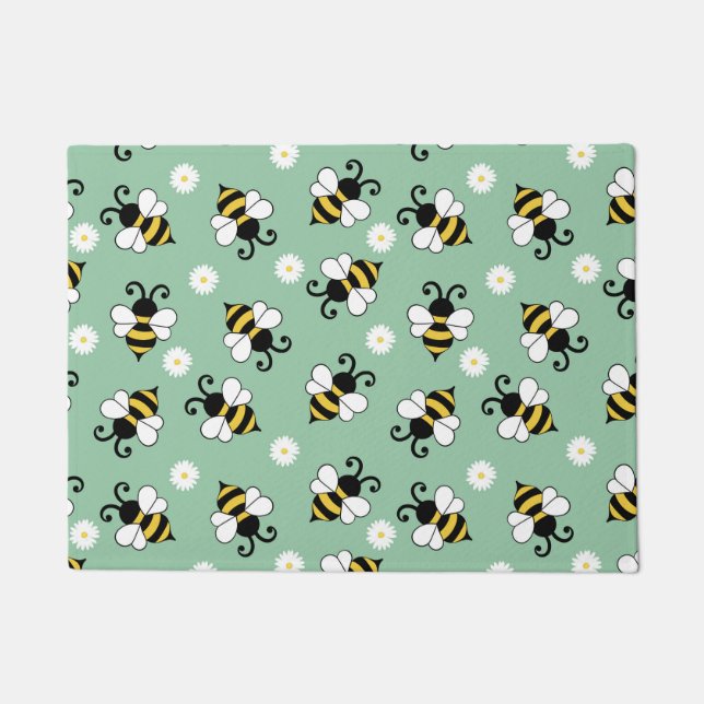 Cute little bees and daisy flowers pattern doormat (Front)