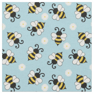 Cute little bees and daisy flowers pattern fabric
