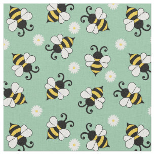 Cute little bees and daisy flowers pattern  fabric