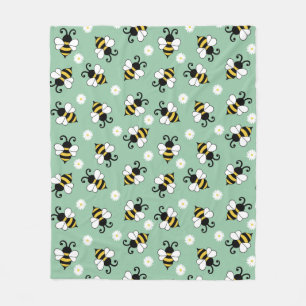 Cute little bees and daisy flowers pattern fleece blanket