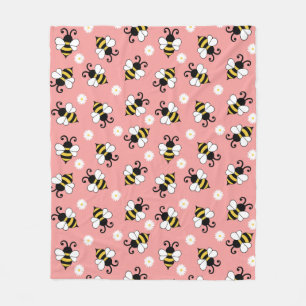 Cute little bees and daisy flowers pattern fleece blanket
