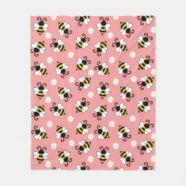 Cute little bees and daisy flowers pattern   fleece blanket (Front)
