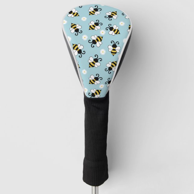 Cute little bees and daisy flowers pattern  golf head cover (Front)