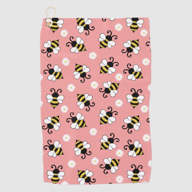 Cute little bees and daisy flowers pattern  golf towel (Front)