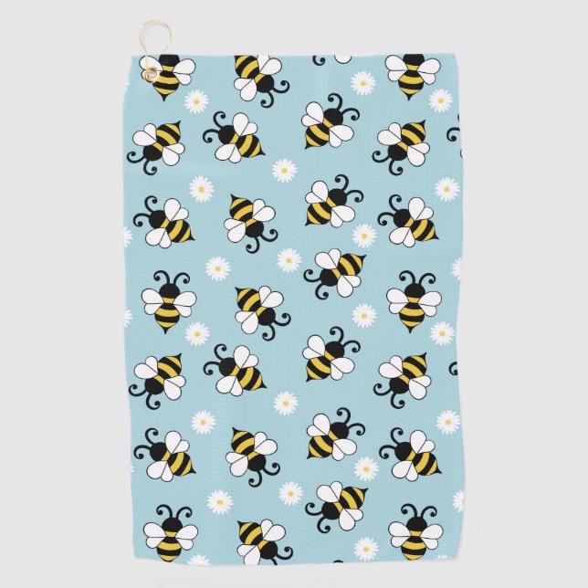 Cute little bees and daisy flowers pattern golf towel (Front)