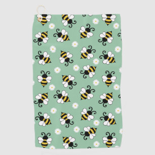 Cute little bees and daisy flowers pattern golf towel