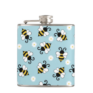 Cute little bees and daisy flowers pattern hip flask