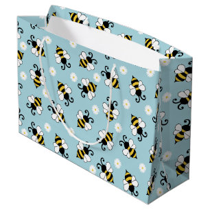 Cute little bees and daisy flowers pattern  large gift bag