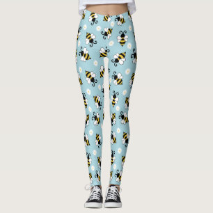 Cute little bees and daisy flowers pattern leggings