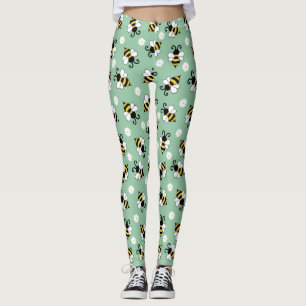 Cute little bees and daisy flowers pattern  leggings