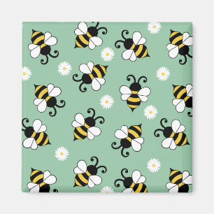 Cute little bees and daisy flowers pattern magnet