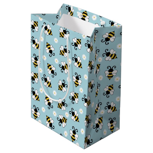 Cute little bees and daisy flowers pattern  medium gift bag (Back Angled)