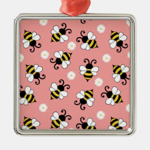 Cute little bees and daisy flowers pattern  metal tree decoration