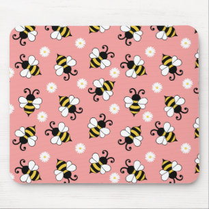 Cute little bees and daisy flowers pattern mouse mat