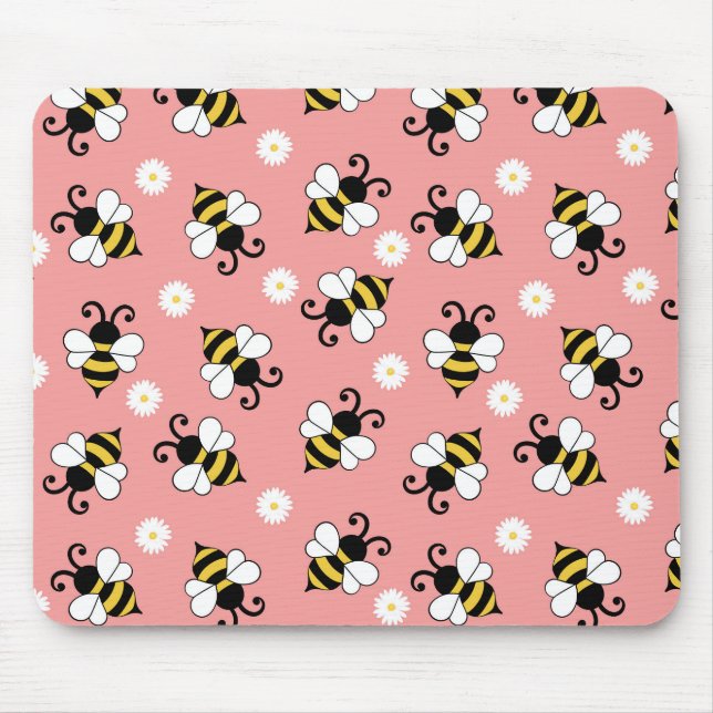 Cute little bees and daisy flowers pattern  mouse mat (Front)
