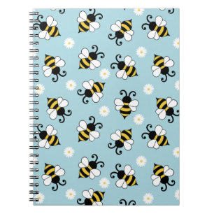 Cute little bees and daisy flowers pattern notebook