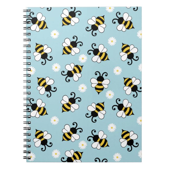Cute little bees and daisy flowers pattern  notebook (Front)