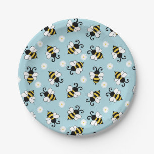 Cute little bees and daisy flowers pattern  paper plate