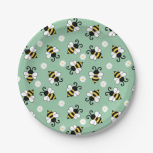 Cute little bees and daisy flowers pattern paper plate
