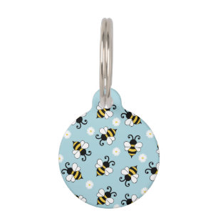 Cute little bees and daisy flowers pattern  pet tag