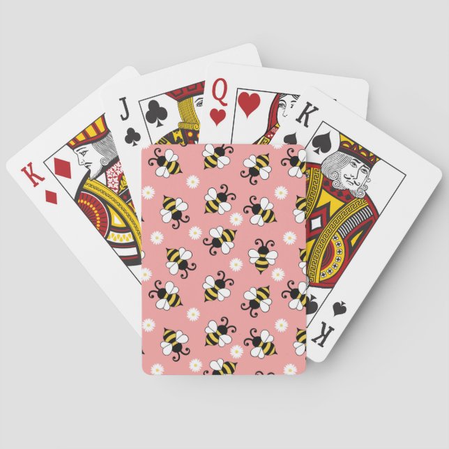 Cute little bees and daisy flowers pattern  playing cards (Back)
