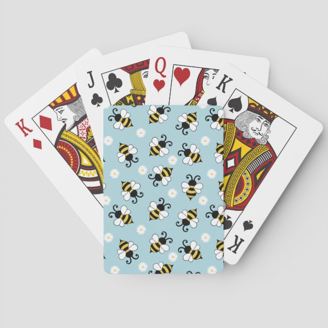 Cute little bees and daisy flowers pattern playing cards (Back)
