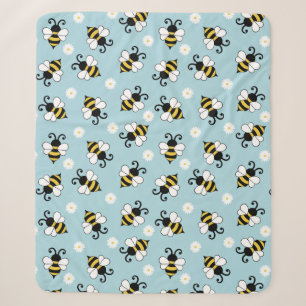 Cute little bees and daisy flowers pattern sherpa blanket