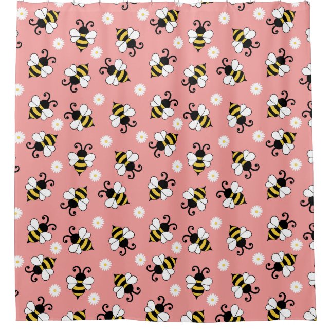 Cute little bees and daisy flowers pattern  shower curtain (Front)