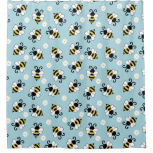 Cute little bees and daisy flowers pattern shower curtain