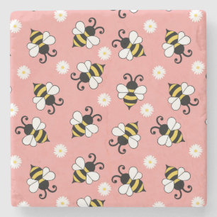Cute little bees and daisy flowers pattern stone coaster