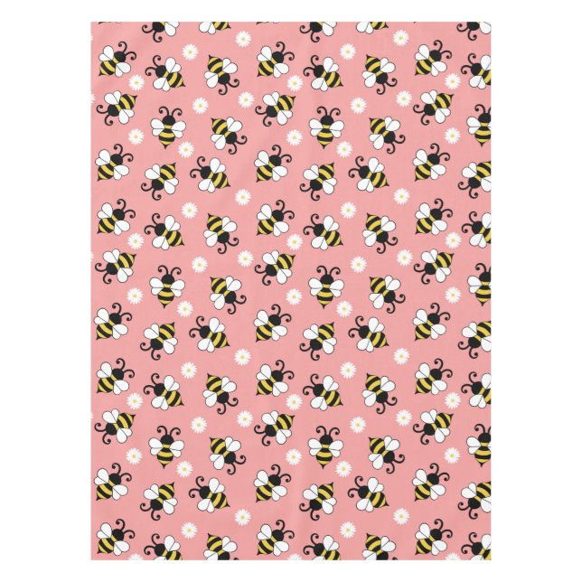 Cute little bees and daisy flowers pattern  tablecloth (Front)