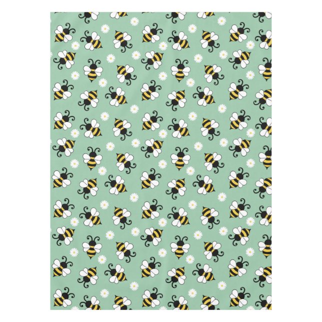 Cute little bees and daisy flowers pattern tablecloth (Front)