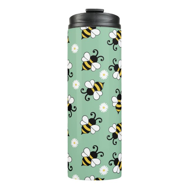 Cute little bees and daisy flowers pattern thermal tumbler (Front)