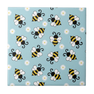 Cute little bees and daisy flowers pattern tile