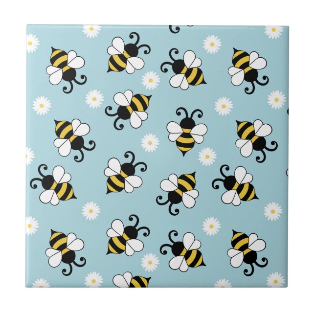 Cute little bees and daisy flowers pattern tile (Front)