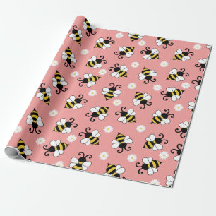 Cute little bees and daisy flowers pattern wrapping paper