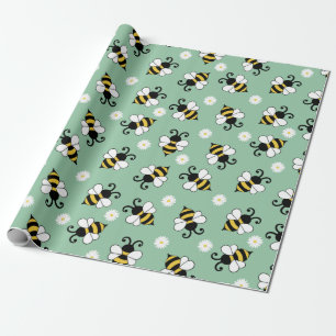 Cute little bees and daisy flowers pattern wrapping paper