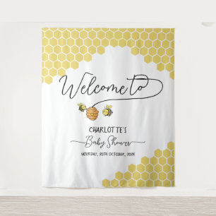 Cute Little Bees Honeycomb Baby Shower Backdrop Tapestry