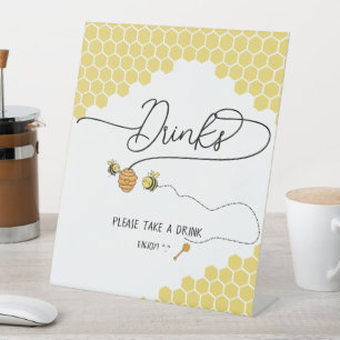 Cute Little Bees Honeycomb Baby Shower Drinks Pedestal Sign