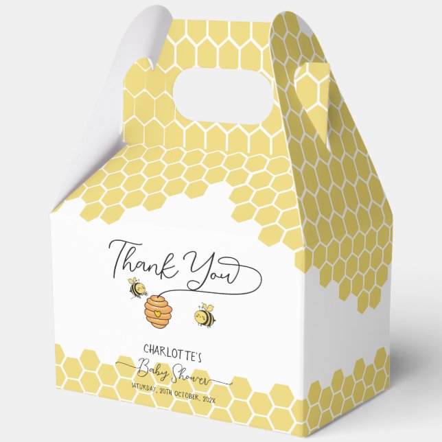 Cute Little Bees Honeycomb Baby Shower Favour Box (Front)