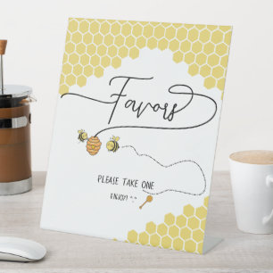 Cute Little Bees Honeycomb Baby Shower Favours Pedestal Sign