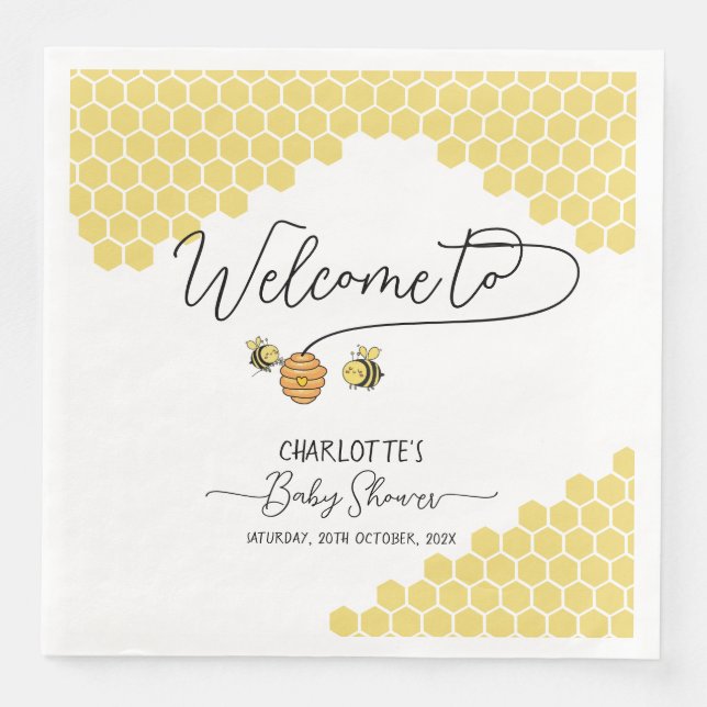 Cute Little Bees Honeycomb Baby Shower Napkin (Front)