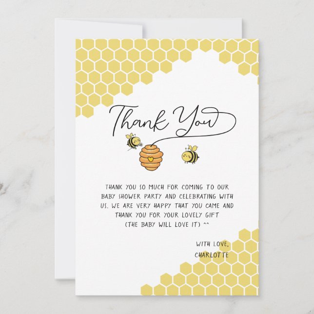 Cute Little Bees Honeycomb Baby Shower Thank You Card (Front)
