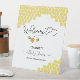 Cute Little Bees Honeycomb Baby Shower Welcome Pedestal Sign