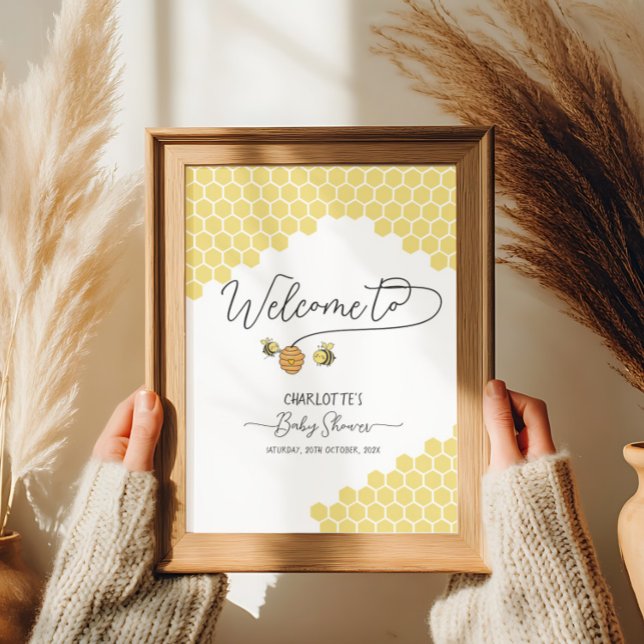 Cute Little Bees Honeycomb Baby Shower Welcome Poster (Creator Uploaded)