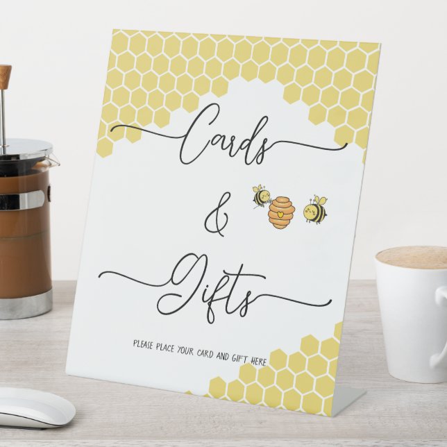 Cute Little Bees Honeycomb Cards & Gifts Pedestal Sign (In SItu)