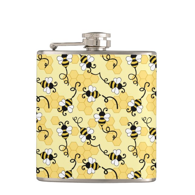 Cute little bees pattern hip flask (Front)
